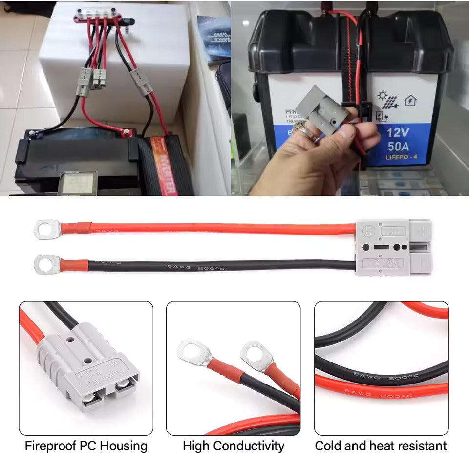 2 stk batterikontakt, Anderson 50A/120A til M8 batteristrømoverføringskontakt, 2AWG/4AWG/7AWG/8AWG/12AWG elektriske kabler