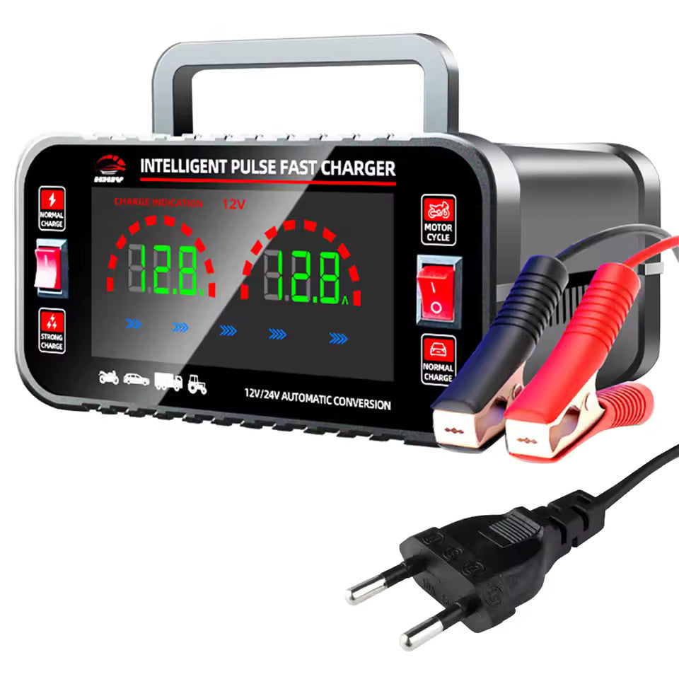 12 10A / 24V 5A Cargador de batería de coche totalmente automático Cargador de batería de coche de reparación por pulso inteligente Cargador de batería de motocicleta