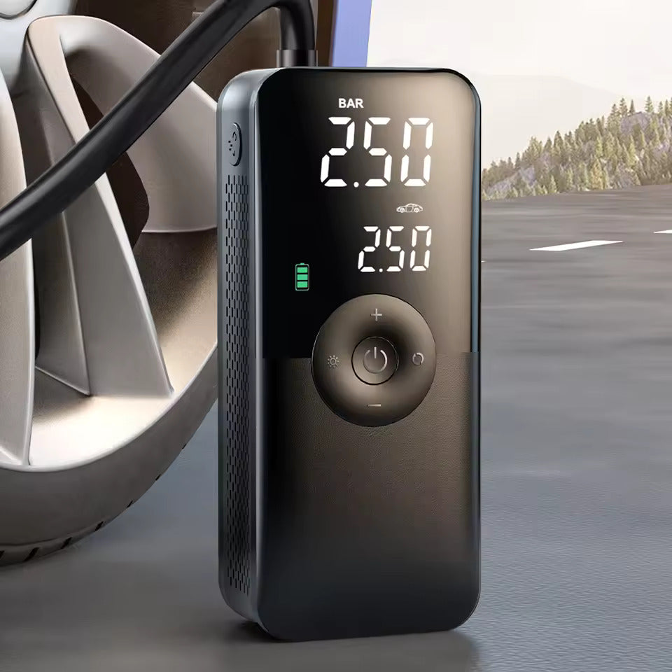 Elektrická vzduchová pumpa, bateriová pumpa s tlakem 150 PSI, přednastavený tlak pro auto/motocykl/kolo/míč, nafukování jedním tlačítkem s automatickým zastavením, cyklistická pumpa s LED světlem a powerbankou