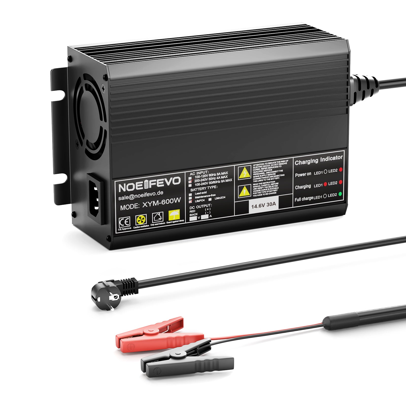 Noeifevo 12V 12.8V 30A LiFePO4 Akku Ladegerät, 14.6V Ladegerät für LiFePO4 Batterie