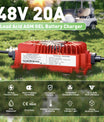 NOEIFEVO 48V 20A batterioplader til blysyrebatterier, AGM, gel, golfvogn batterioplader