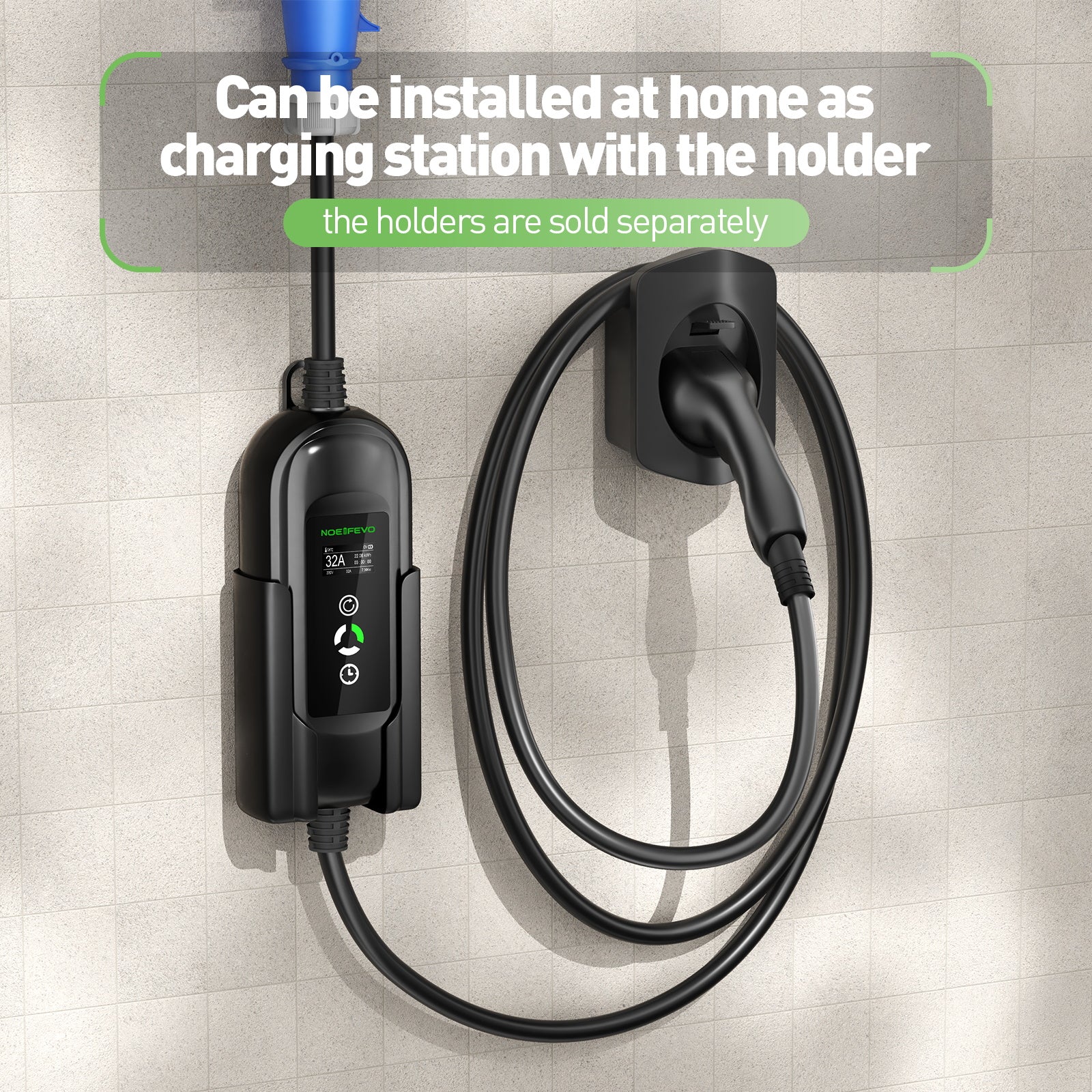 NOEIFEVO 7.2KW EV-laddningskabel, typ 2 32A 1 fas EV-laddare, mobil EVSE-laddningsstation med CEE Blue Plug