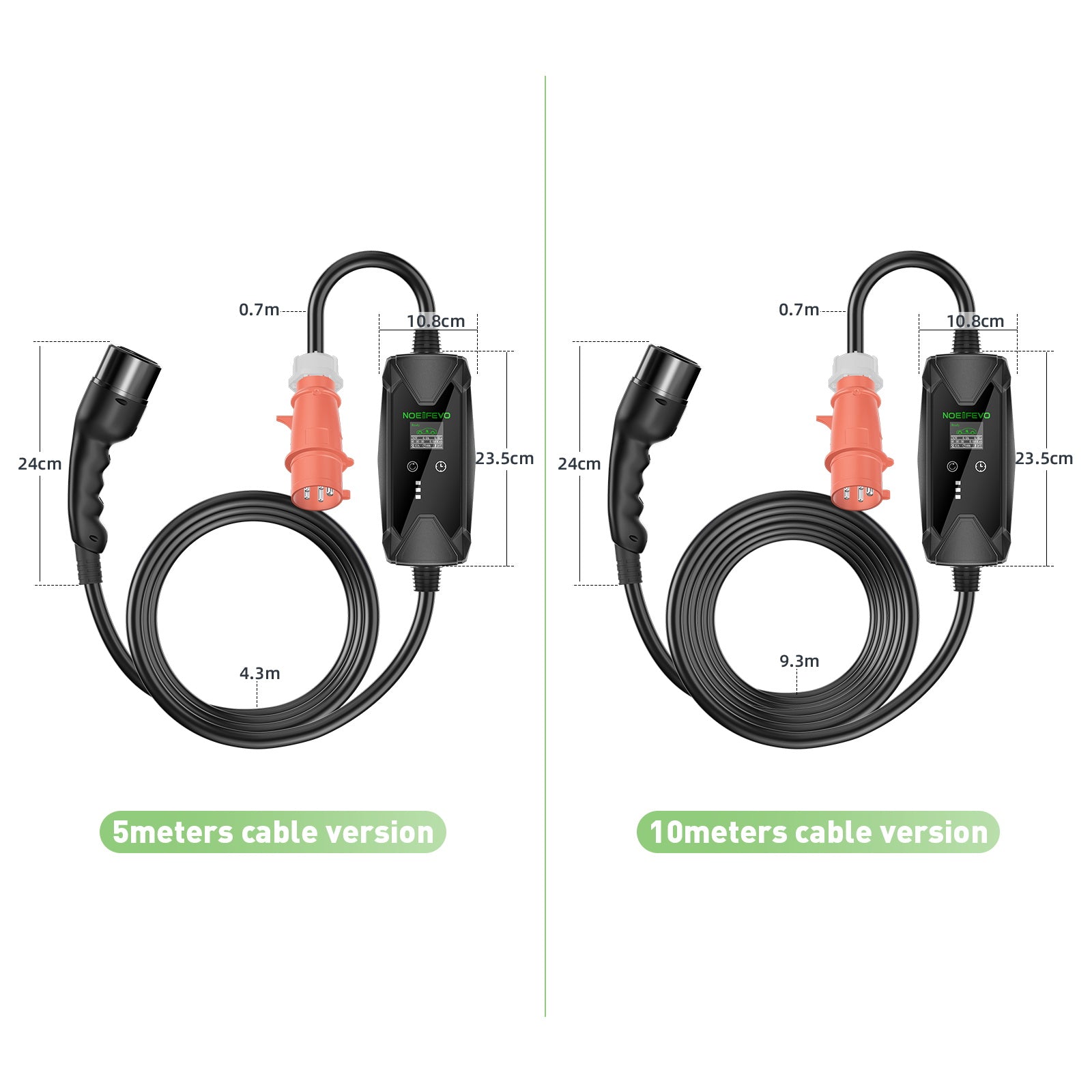 22KW 32A 3 fase mobiele EV inbouwdoos, Type 2 snellader voor elektrische voertuigen, 5 meter kabel, CEE 32A stekker.