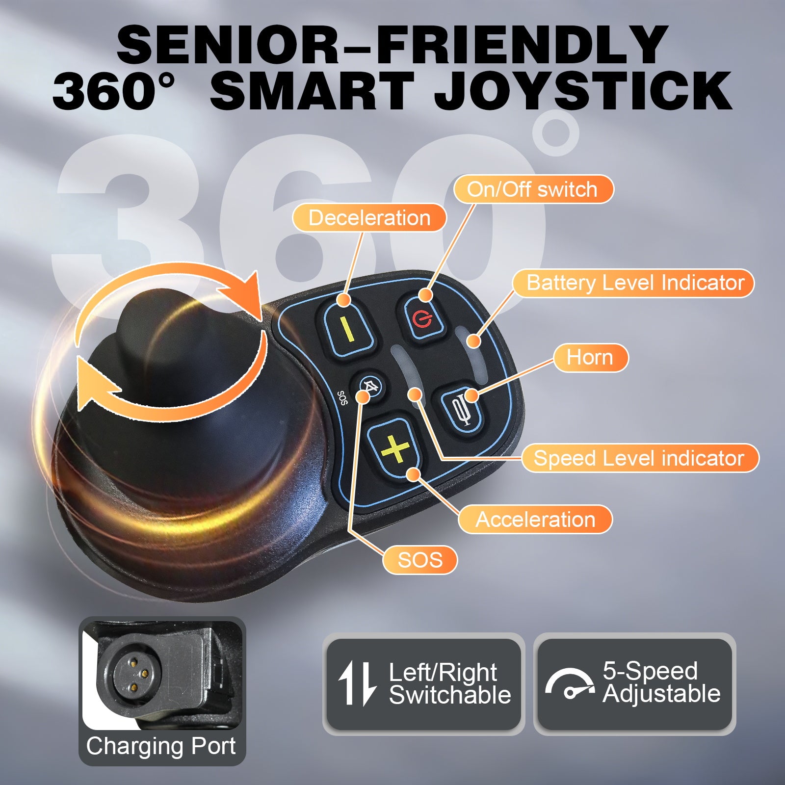 NOEIFEVO S500-7 Elektrische rolstoel - 13kg, joystick, 400W motor, afneembare lithiumbatterij, elektromagnetische rem, draagvermogen 100kg, voor reizen & dagelijks gebruik