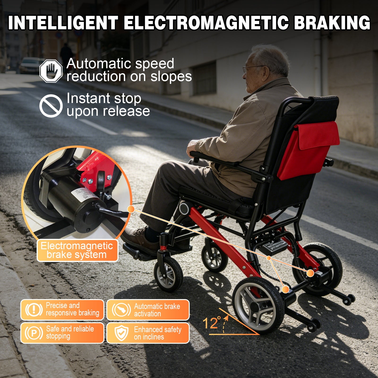 NOEIFEVO S500-7 Elektrische rolstoel - 13kg, joystick, 400W motor, afneembare lithiumbatterij, elektromagnetische rem, draagvermogen 100kg, voor reizen & dagelijks gebruik