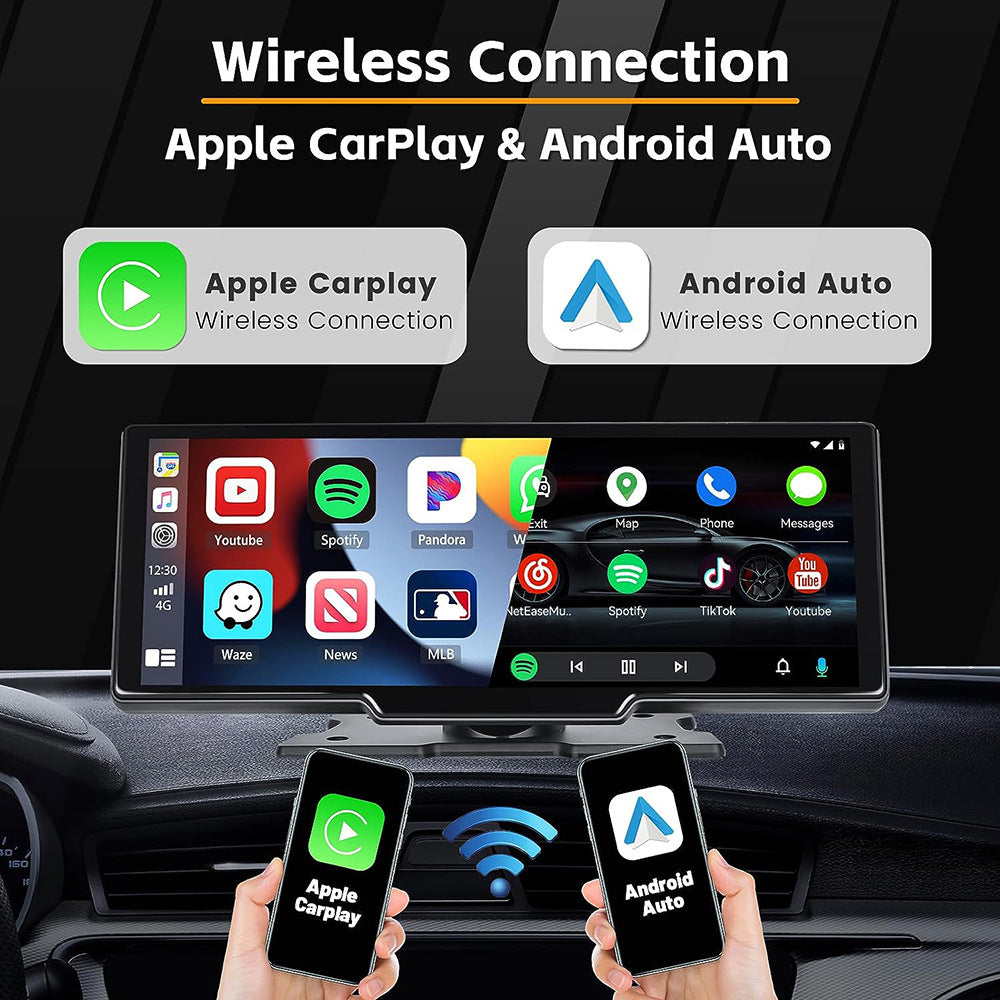 NOEIFEVO C200 10,26palcová obrazovka CarPlay, přenosné autorádio kompatibilní s Apple CarPlay & Android Auto, IPS dotyková obrazovka, 4K palubní kamera, 1080P zadní kamera, Siri, GPS navigace, Bluetooth, MirrorLink, FM